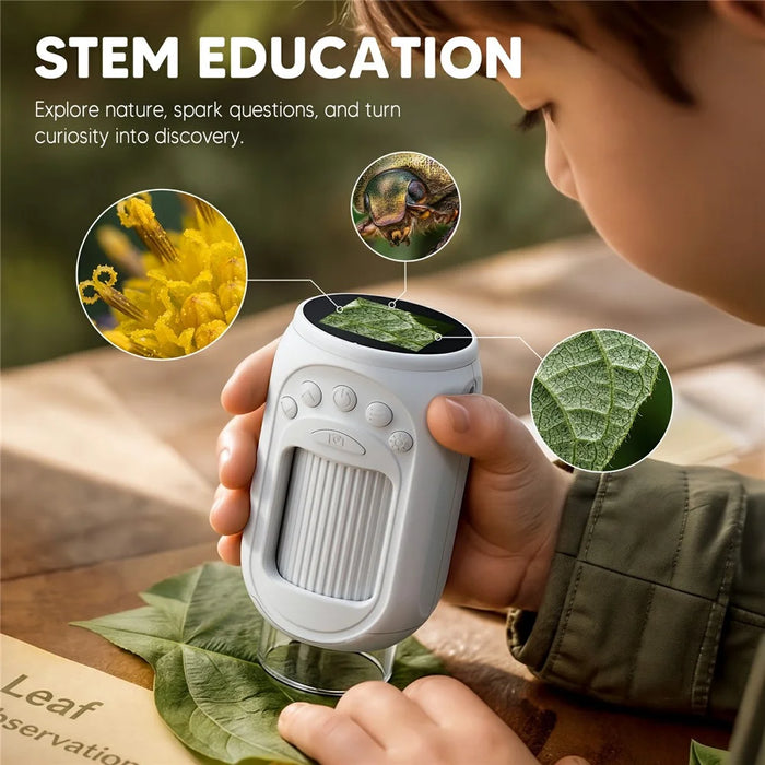 388 Portable Children Digital Microscope 1.54 Inch 1000X Zoom 8 LED Rechargeable Microscope for Nature - White - 5