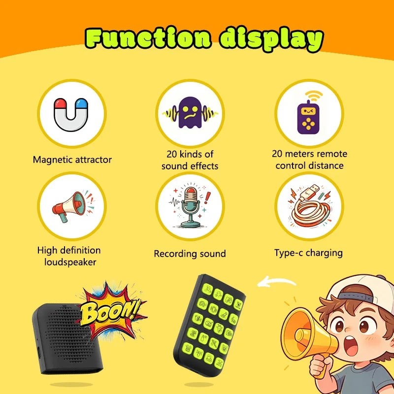 T19 Sound Effect Machine 20 Funny Sounds Voice Recorder Remote Control Prank Toy - Black - 4