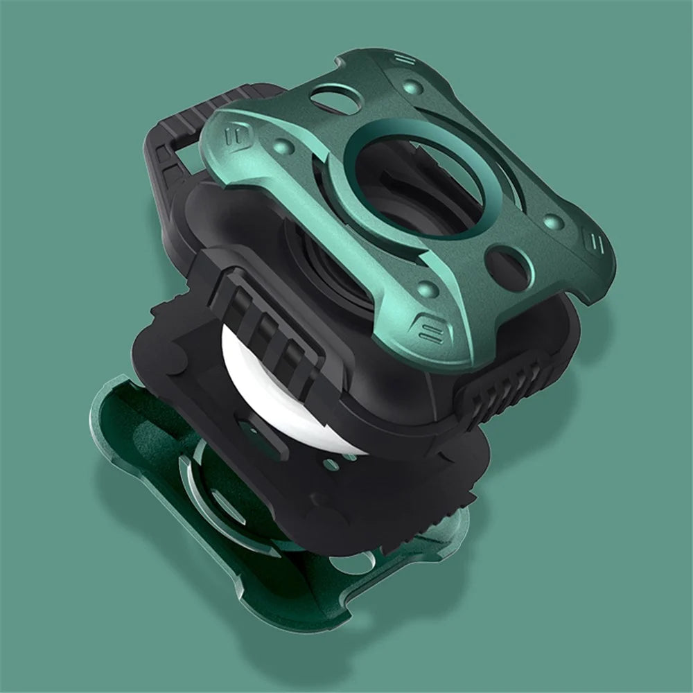 TPU+PC Anti-scratch Cover Protective Case for Apple AirTag Bluetooth-compatible Locator - Black/Blackish Green - 5