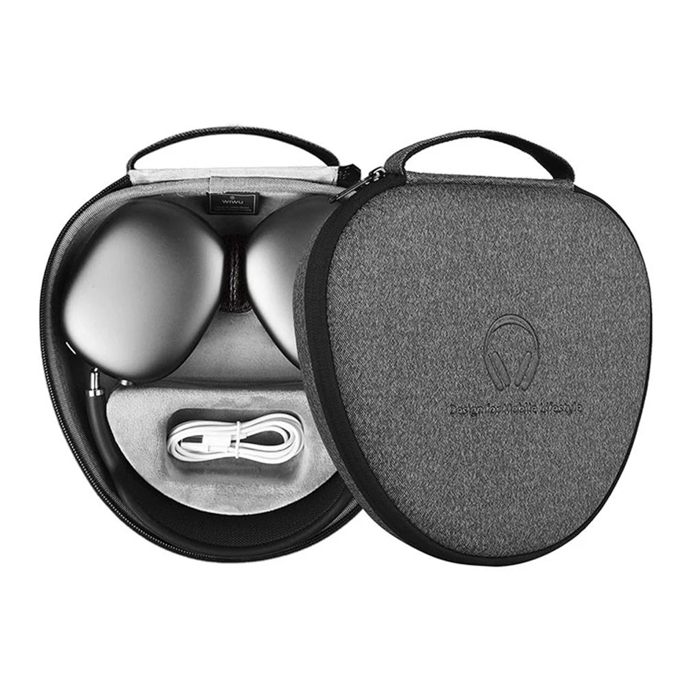 WIWU Portable Ultrathin Headset Storage Bag Plush Lining Earphone Headphone Protective Case for AirPods Max - Grey - 1