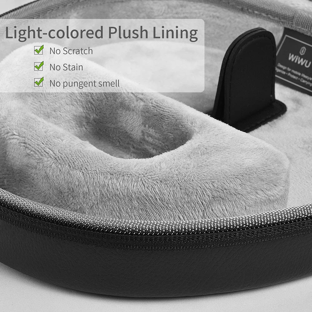 WIWU Portable Ultrathin Headset Storage Bag Plush Lining Earphone Headphone Protective Case for AirPods Max - Grey - 3