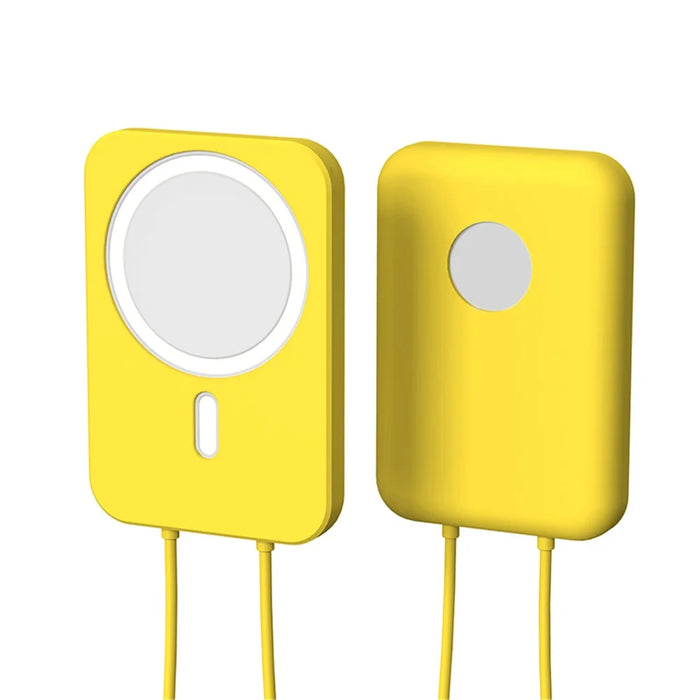 Solid Color Silicone Protective Cover Case for Apple MagSafe External Battery Magnetic Charger - Yellow - 1