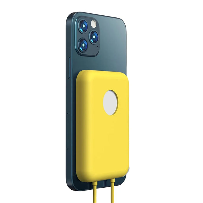 Solid Color Silicone Protective Cover Case for Apple MagSafe External Battery Magnetic Charger - Yellow - 4