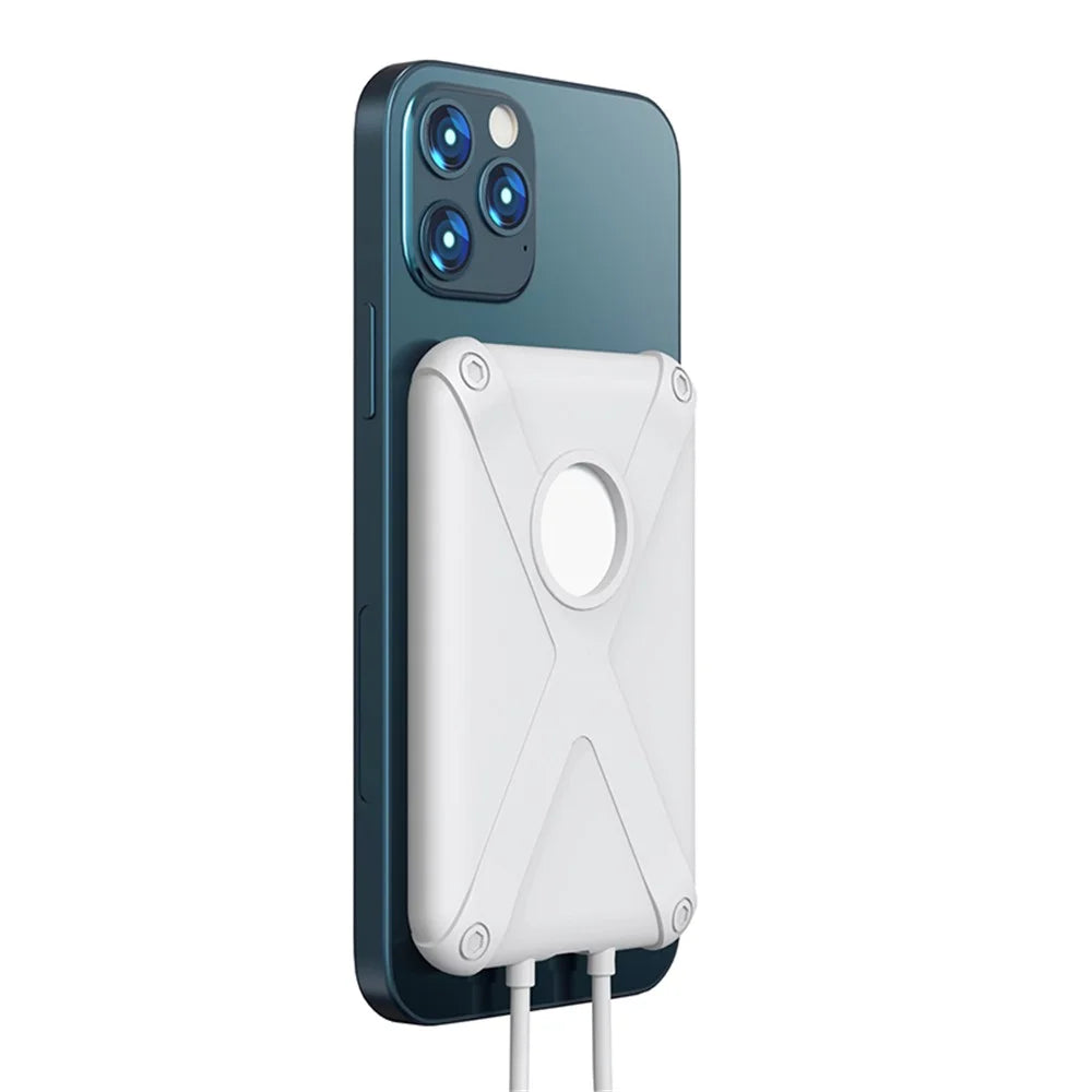 Armor Style Silicone Case Shell Protective Cover Compatible with MagSafe External Battery Magnetic Charger - White - 6