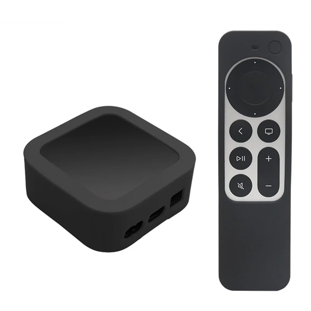 2Pcs/Set Anti-drop Set-top Box + Remote Control Soft Silicone Protective Cover for Apple TV 4K 2021 - Black - 1