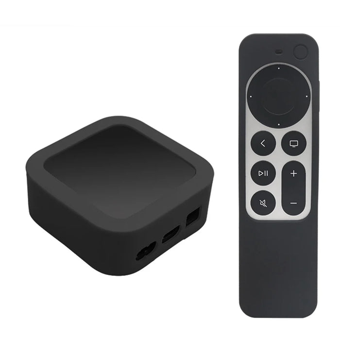 2Pcs/Set Anti-drop Set-top Box + Remote Control Soft Silicone Protective Cover for Apple TV 4K 2021 - Black - 1
