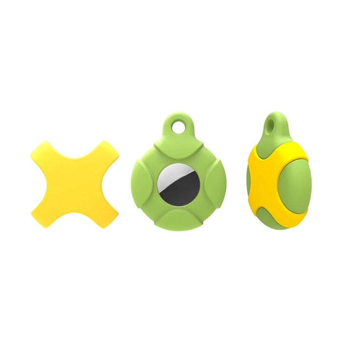 Round Waterproof Silicone Protective Case Cover for Apple AirTag Locator - Green/Yellow - 4