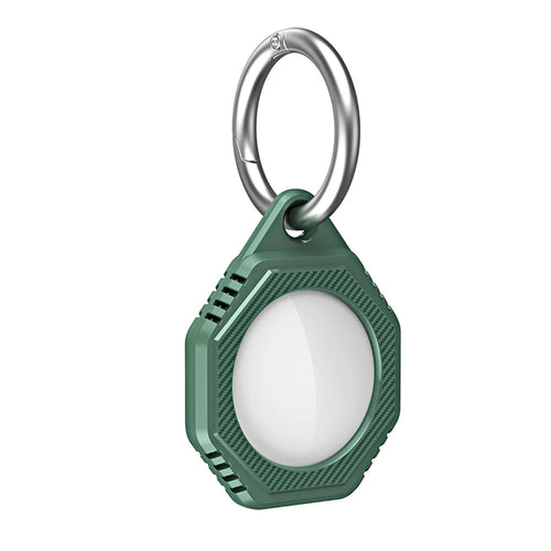 Rhombus Carbon Fiber Texture Anti-Lost Protective Silicone Case with Ring Buckle for Apple AirTag Bluetooth-compatible Locator - Green - 1