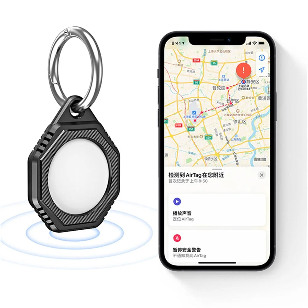 Rhombus Carbon Fiber Texture Anti-Lost Protective Silicone Case with Ring Buckle for Apple AirTag Bluetooth-compatible Locator - Green - 3