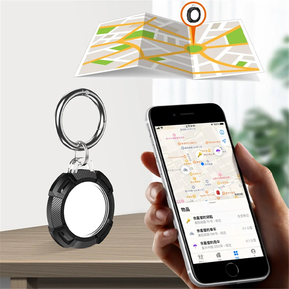 Carbon Fiber Anti-Scratch Silicone Protective Case Cover with Ring Buckle for Apple AirTag Bluetooth-compatible Locator - Green - 3