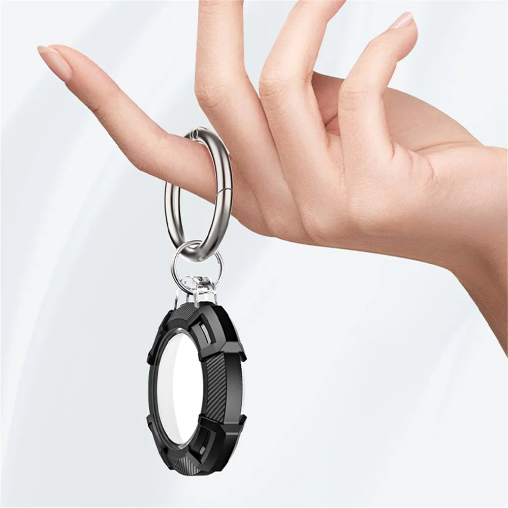 Carbon Fiber Anti-Scratch Silicone Protective Case Cover with Ring Buckle for Apple AirTag Bluetooth-compatible Locator - Green - 4