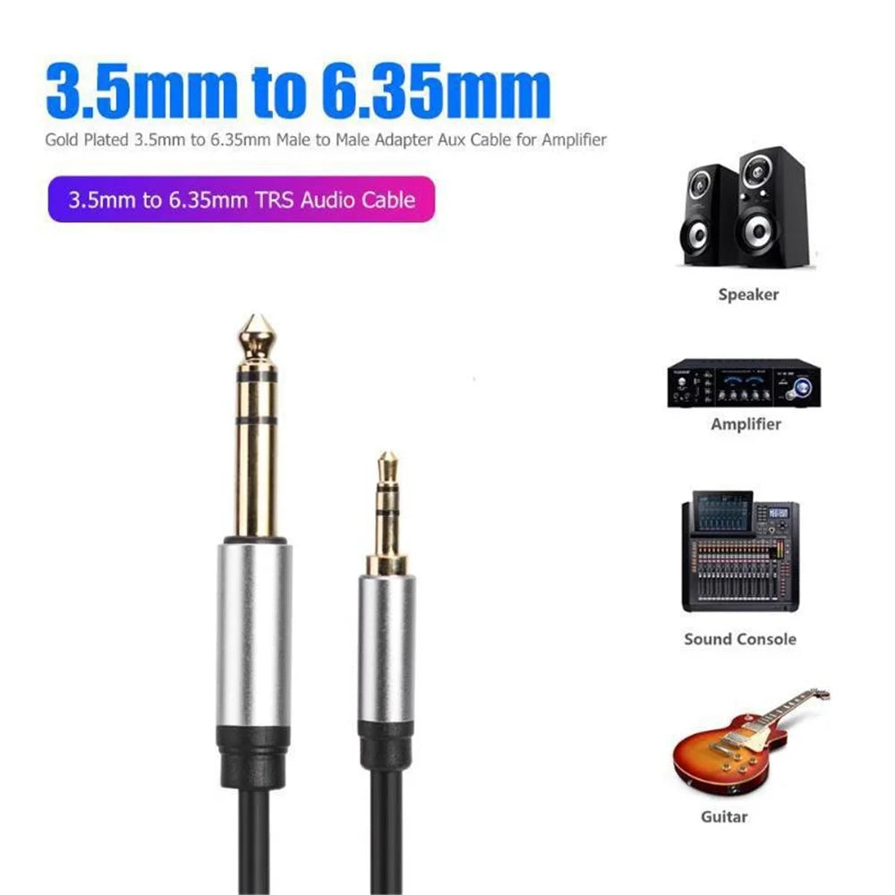 3m 3.5mm to 6.35mm/6.5mm Aux Adapter Cable Male to Male Audio Cord for Mixer Amplifier - 2