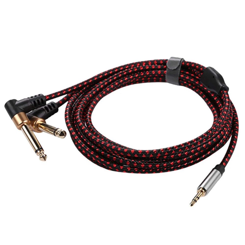 3m JY-03 3.5mm to 2*6.35mm Right Angled Male to Male Gold Plated Plug AUX Splitter Cable Audio Cord - 1