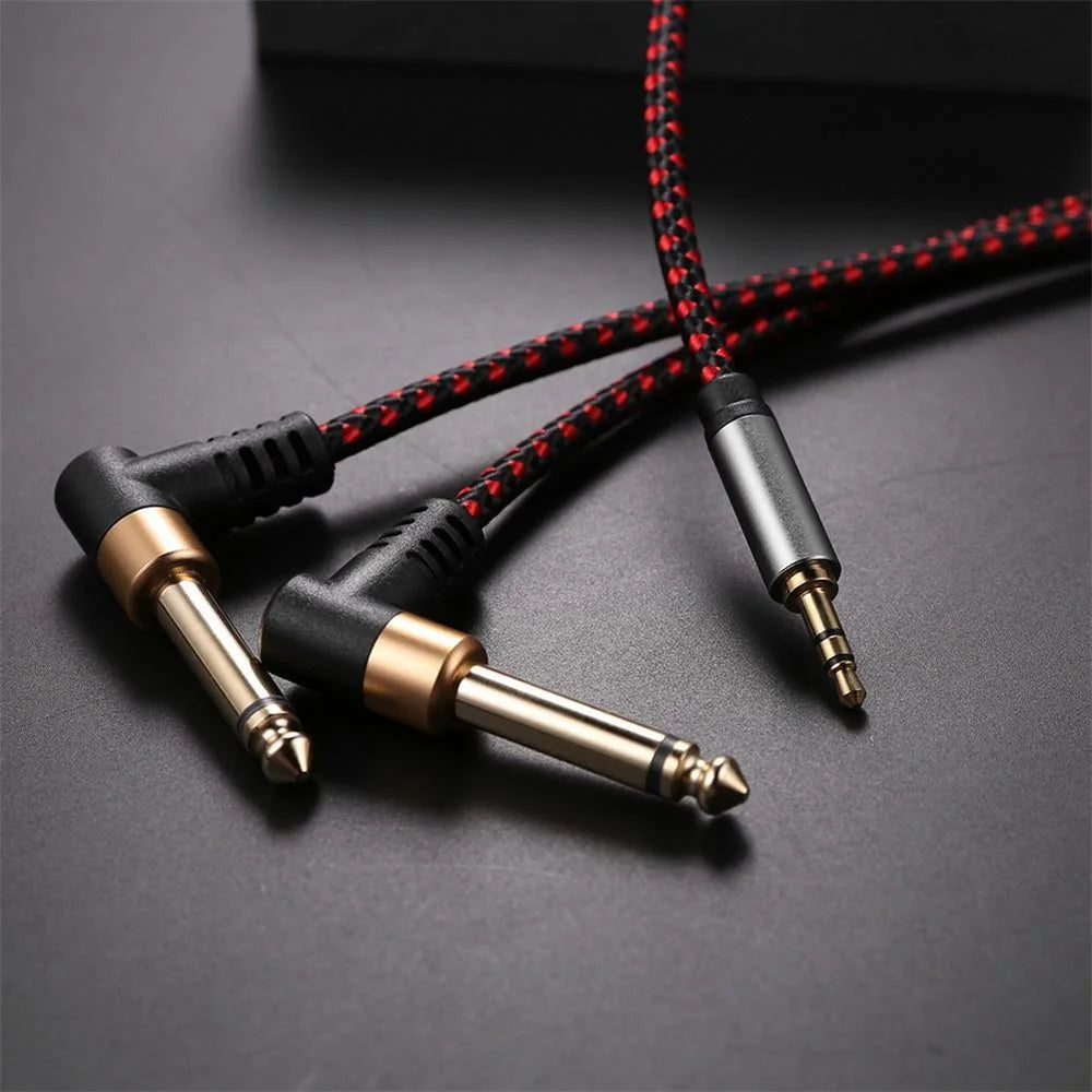 3m JY-03 3.5mm to 2*6.35mm Right Angled Male to Male Gold Plated Plug AUX Splitter Cable Audio Cord - 5