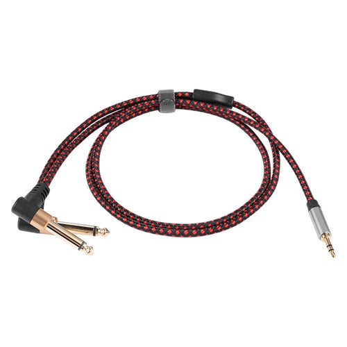 1m JY-01 3.5mm Male to Dual 90 Degree 6.35mm Male Right Angle Y Cable AUX Splitter Audio Cord for Speaker Amplifier Mixer - 1