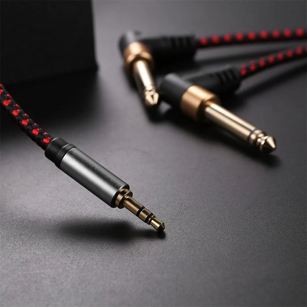 1m JY-01 3.5mm Male to Dual 90 Degree 6.35mm Male Right Angle Y Cable AUX Splitter Audio Cord for Speaker Amplifier Mixer - 6