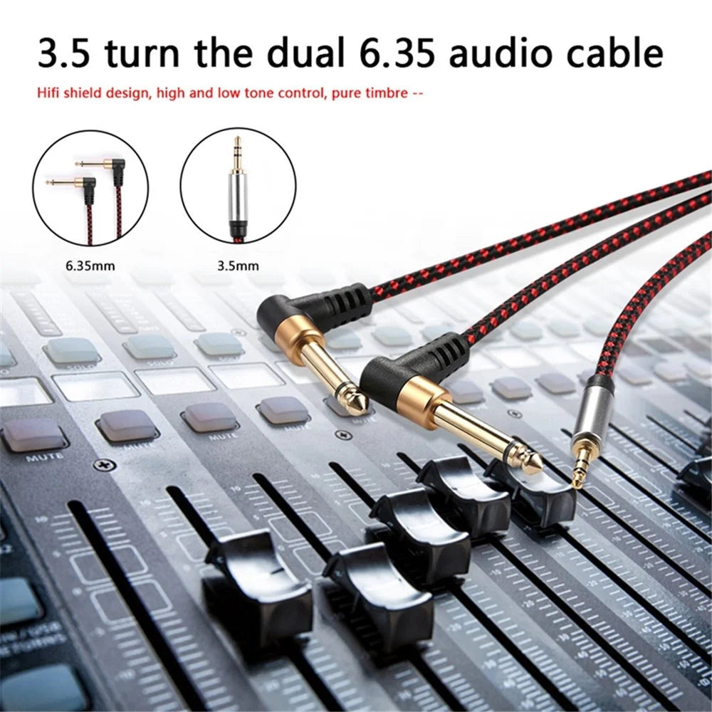 2m JY-02 3.5mm to 2*6.35mm 90 Degree Male to Male AUX Splitter Audio Cord - 2