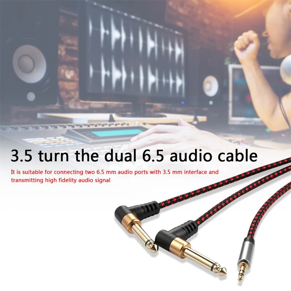 2m JY-02 3.5mm to 2*6.35mm 90 Degree Male to Male AUX Splitter Audio Cord - 3