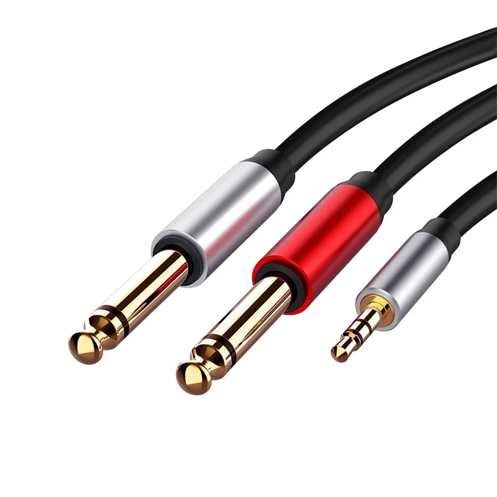 035 3.5mm to Dual 6.35mm/6.5mm Male to Male AUX Audio Cable for Phone MP3 Speaker 1.8m - 1