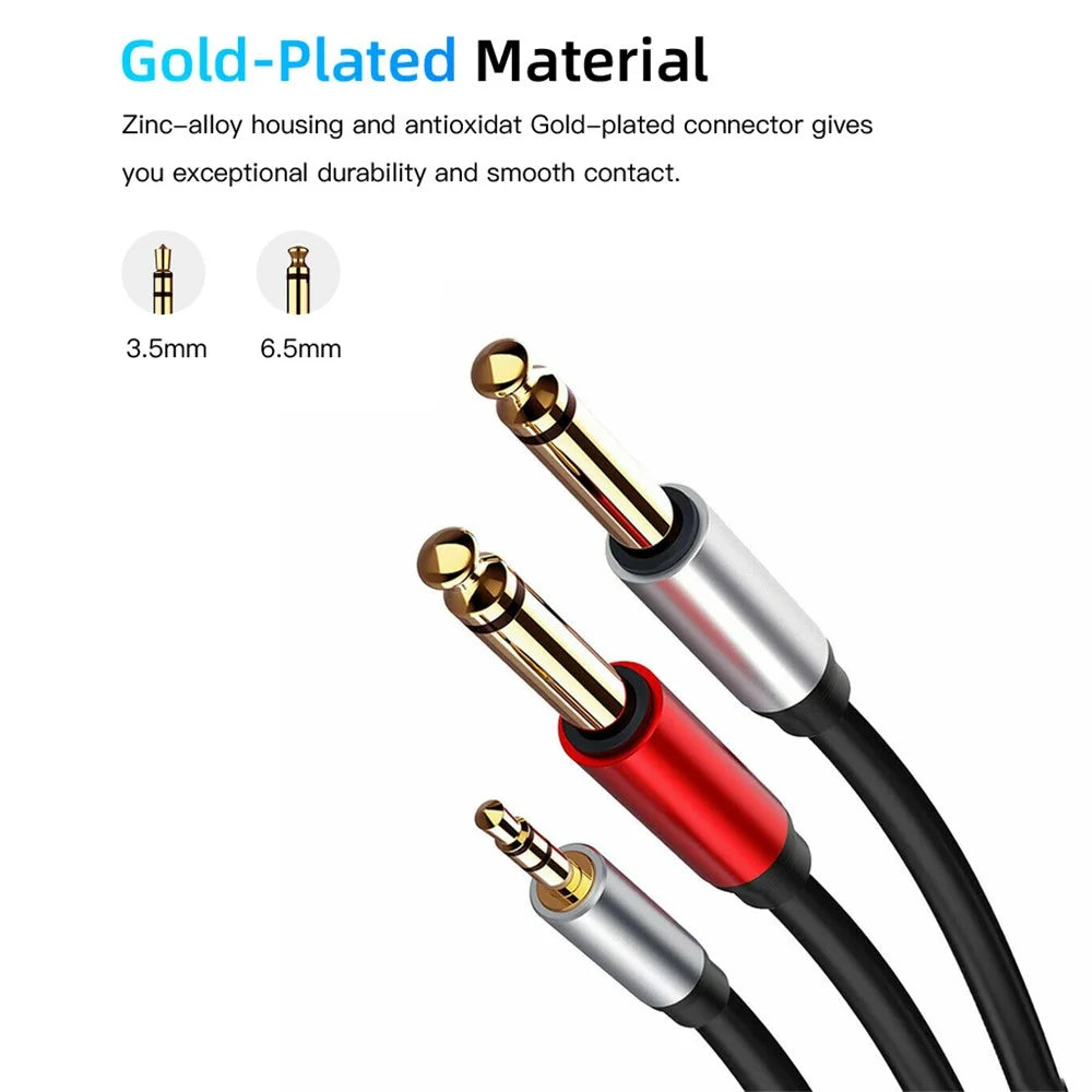 035 3.5mm to Dual 6.35mm/6.5mm Male to Male AUX Audio Cable for Phone MP3 Speaker 1.8m - 2