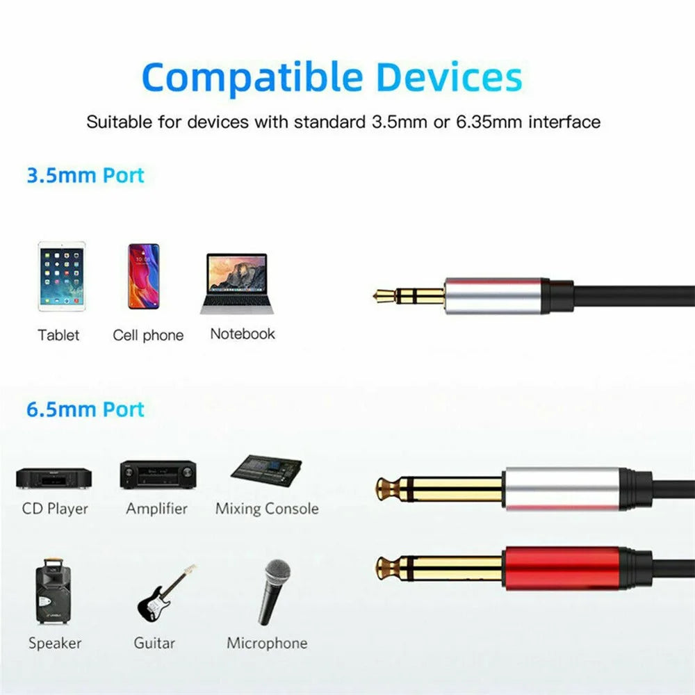 035 3.5mm to Dual 6.35mm/6.5mm Male to Male AUX Audio Cable for Phone MP3 Speaker 1.8m - 4