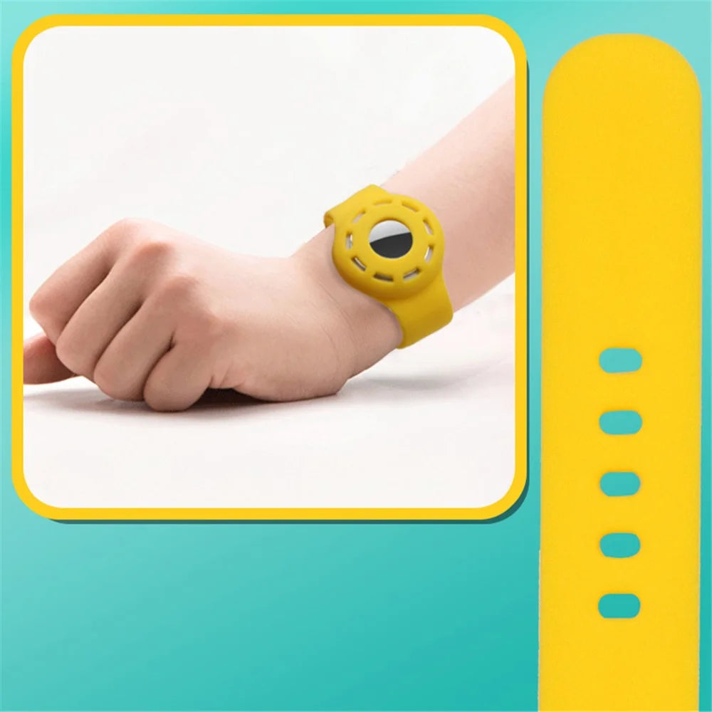 Watch Band Design Anti-Lost Protective Cover Case Kids Silicone Wrist Strap for Apple AirTag Tracker - White - 3