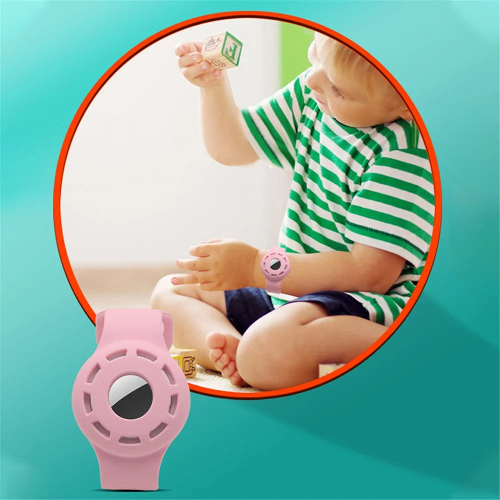 Watch Band Design Anti-Lost Protective Cover Case Kids Silicone Wrist Strap for Apple AirTag Tracker - White - 5