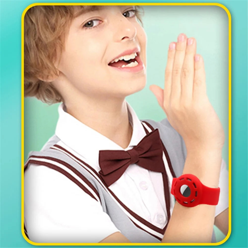 Watch Band Design Anti-Lost Protective Cover Case Kids Silicone Wrist Strap for Apple AirTag Tracker - White - 6