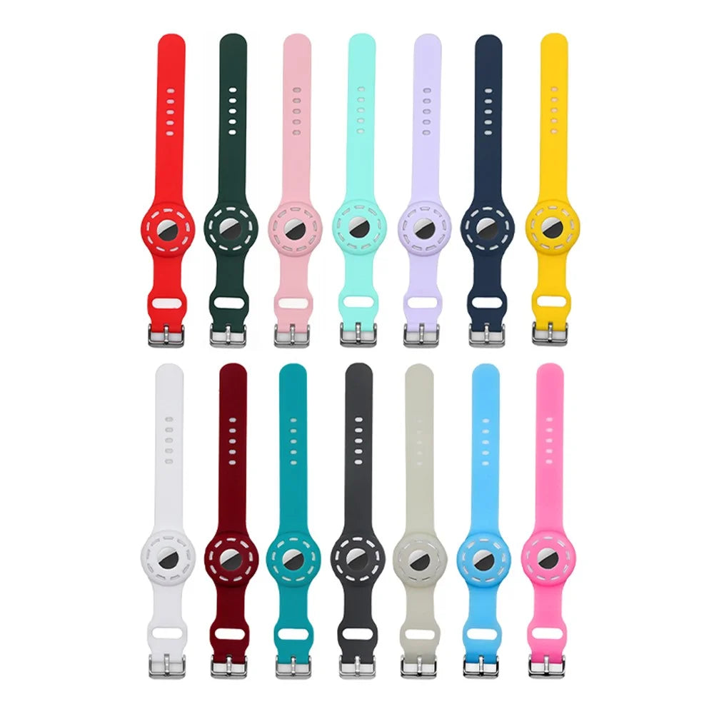 Watch Band Design Anti-Lost Protective Cover Case Kids Silicone Wrist Strap for Apple AirTag Tracker - White - 7