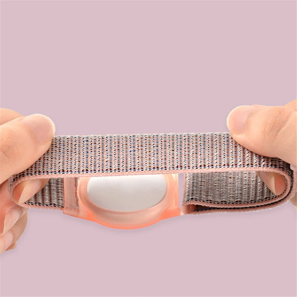 For Apple AirTag Tracker Anti-Lost TPU Protective Case Watch Band Design Loop Nylon Bracelet Strap - Dusty Pink / L - 2