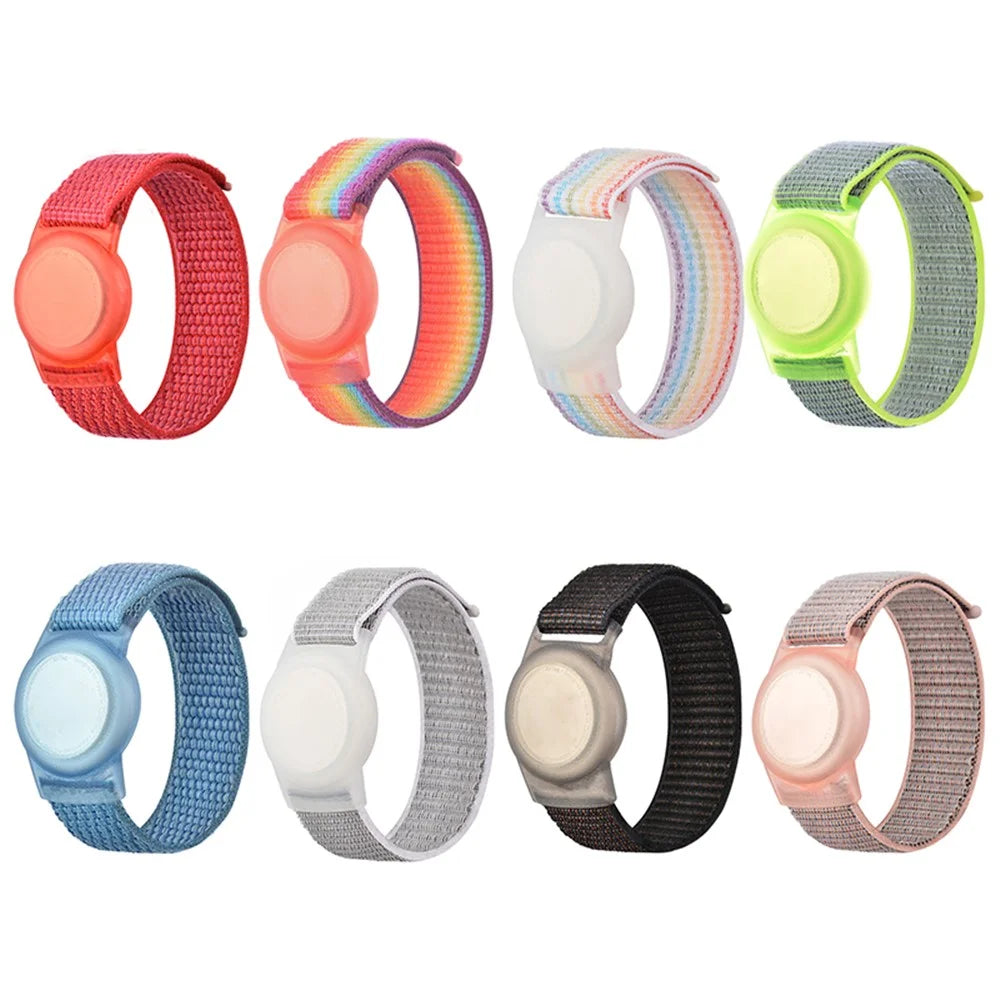 For Apple AirTag Tracker Anti-Lost TPU Protective Case Watch Band Design Loop Nylon Bracelet Strap - Dusty Pink / L - 7