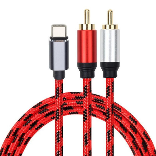5m Type-C Male to Dual RCA Male Audio Conversion Cable Y Splitter Braided Cord - 1