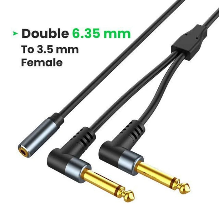 3.5mm Female to Dual 6.35mm Male Elbow Y Splitter Cable Audio Conversion Cord - 2