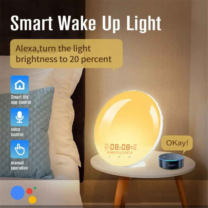 SH-01S WiFi Smart APP Wake-Up Light Alarm Clock Voice Multi-Function Sleep Colorful Night Light Supports Alexa / Google Home - Japanese Plug - 2