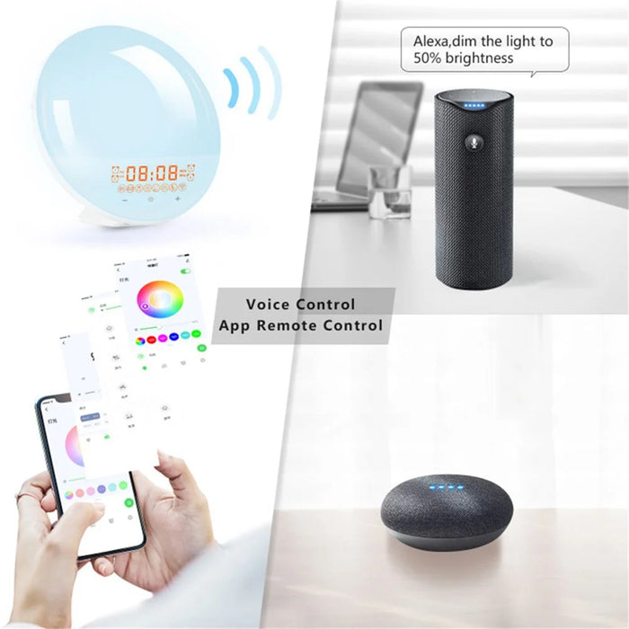 SH-01S WiFi Smart APP Wake-Up Light Alarm Clock Voice Multi-Function Sleep Colorful Night Light Supports Alexa / Google Home - Japanese Plug - 3