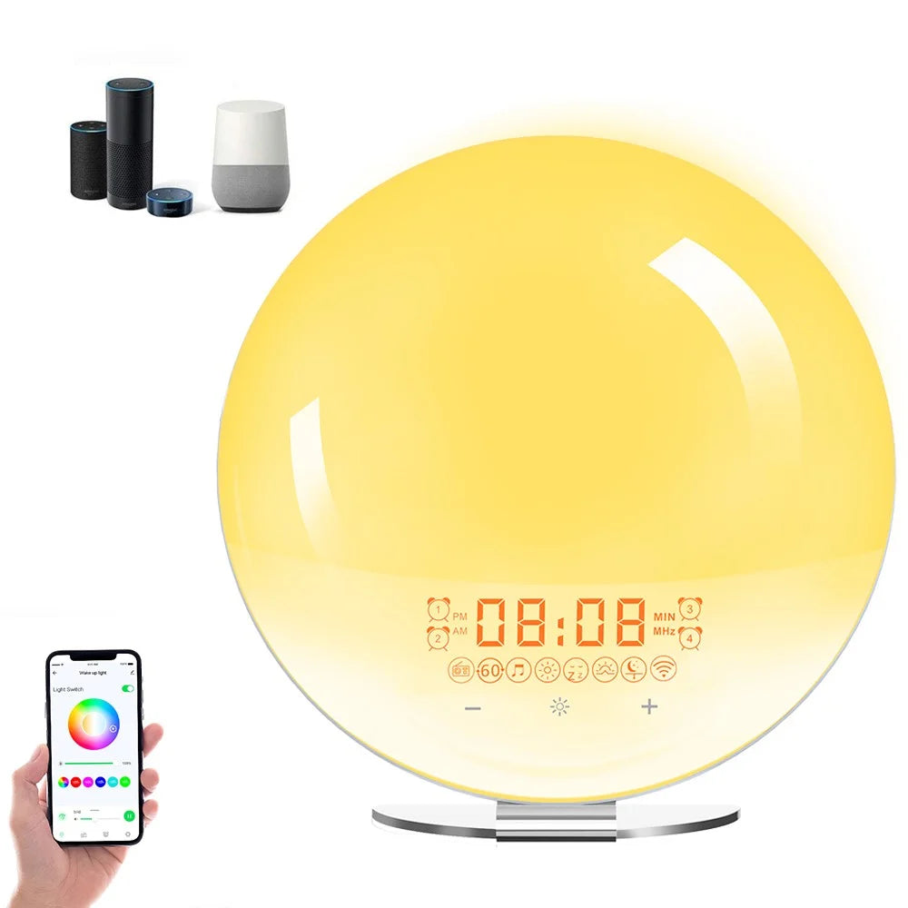 SH-02S Sunrise Sunset Simulation Smart WiFi Wake Up Light App Voice Control Alarm Clock FM Radio Bedside Lamp - US Plug - 1