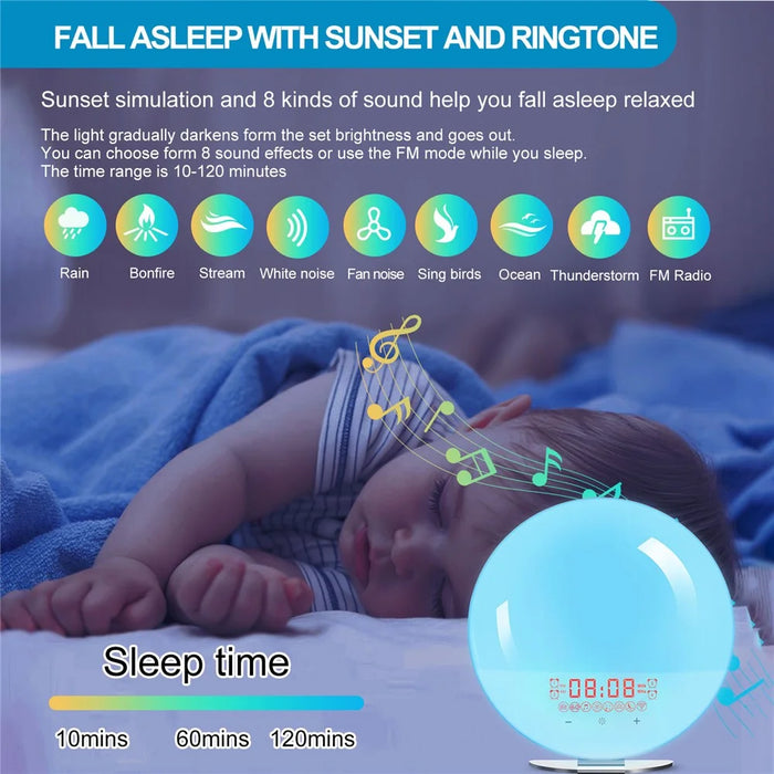 SH-02S Sunrise Sunset Simulation Smart WiFi Wake Up Light App Voice Control Alarm Clock FM Radio Bedside Lamp - US Plug - 2