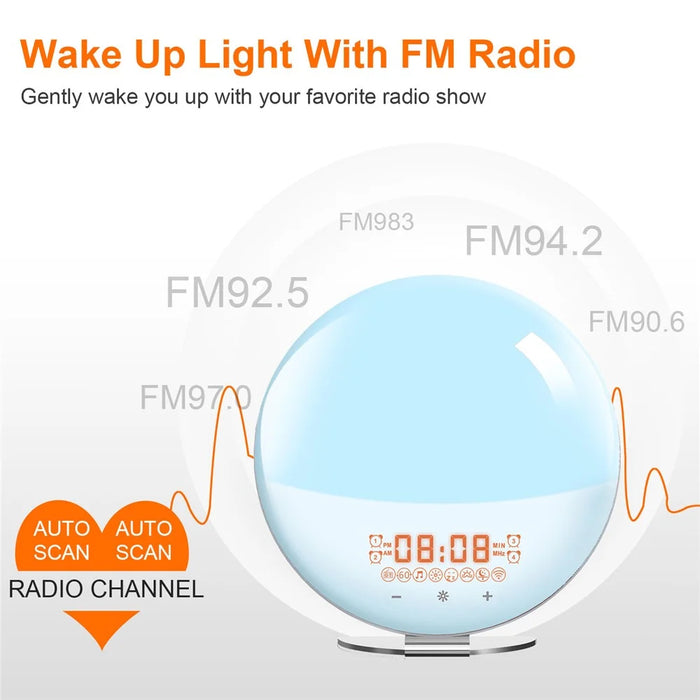 SH-02S Sunrise Sunset Simulation Smart WiFi Wake Up Light App Voice Control Alarm Clock FM Radio Bedside Lamp - US Plug - 3