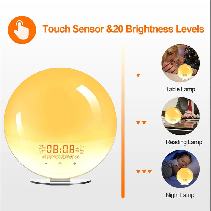 SH-02S Sunrise Sunset Simulation Smart WiFi Wake Up Light App Voice Control Alarm Clock FM Radio Bedside Lamp - US Plug - 5