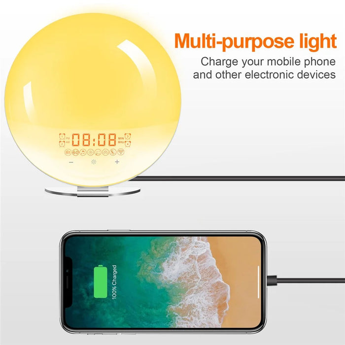 SH-02S Sunrise Sunset Simulation Smart WiFi Wake Up Light App Voice Control Alarm Clock FM Radio Bedside Lamp - US Plug - 6