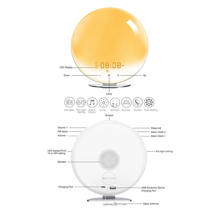 SH-02S Sunrise Sunset Simulation Smart WiFi Wake Up Light App Voice Control Alarm Clock FM Radio Bedside Lamp - US Plug - 7
