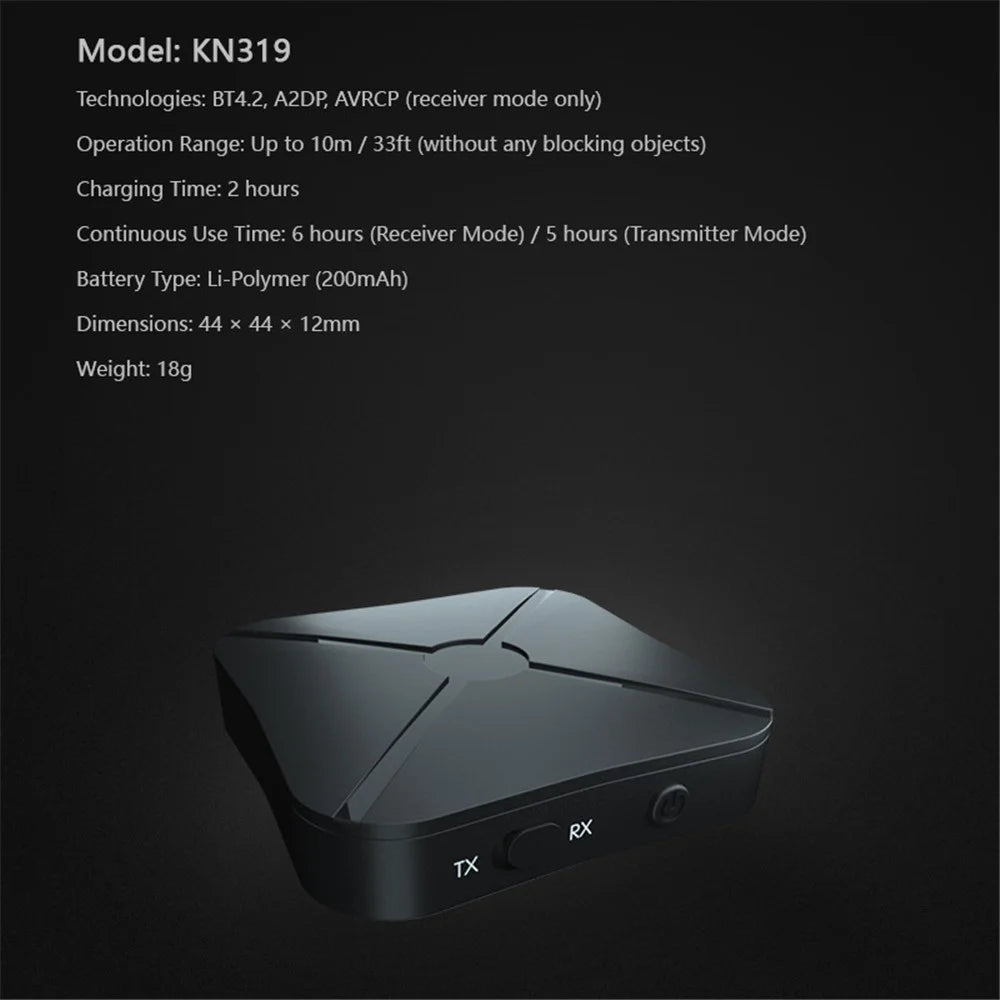 KN319 2 in 1 Bluetooth-compatible Receiver Transmitter 3.5mm AUX Bluetooth-compatible Audio Adapter TV Computer Audio Wireless Receiver - 5