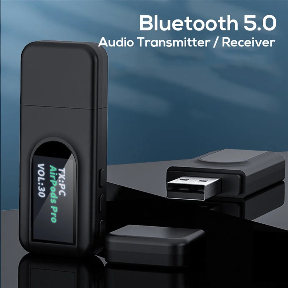 T1 Bluetooth-compatible 5.0 Receiver Transmitter with Display Screen Mini USB 3.5mm Audio Wireless Adapter for TV PC Car Headphone - 2