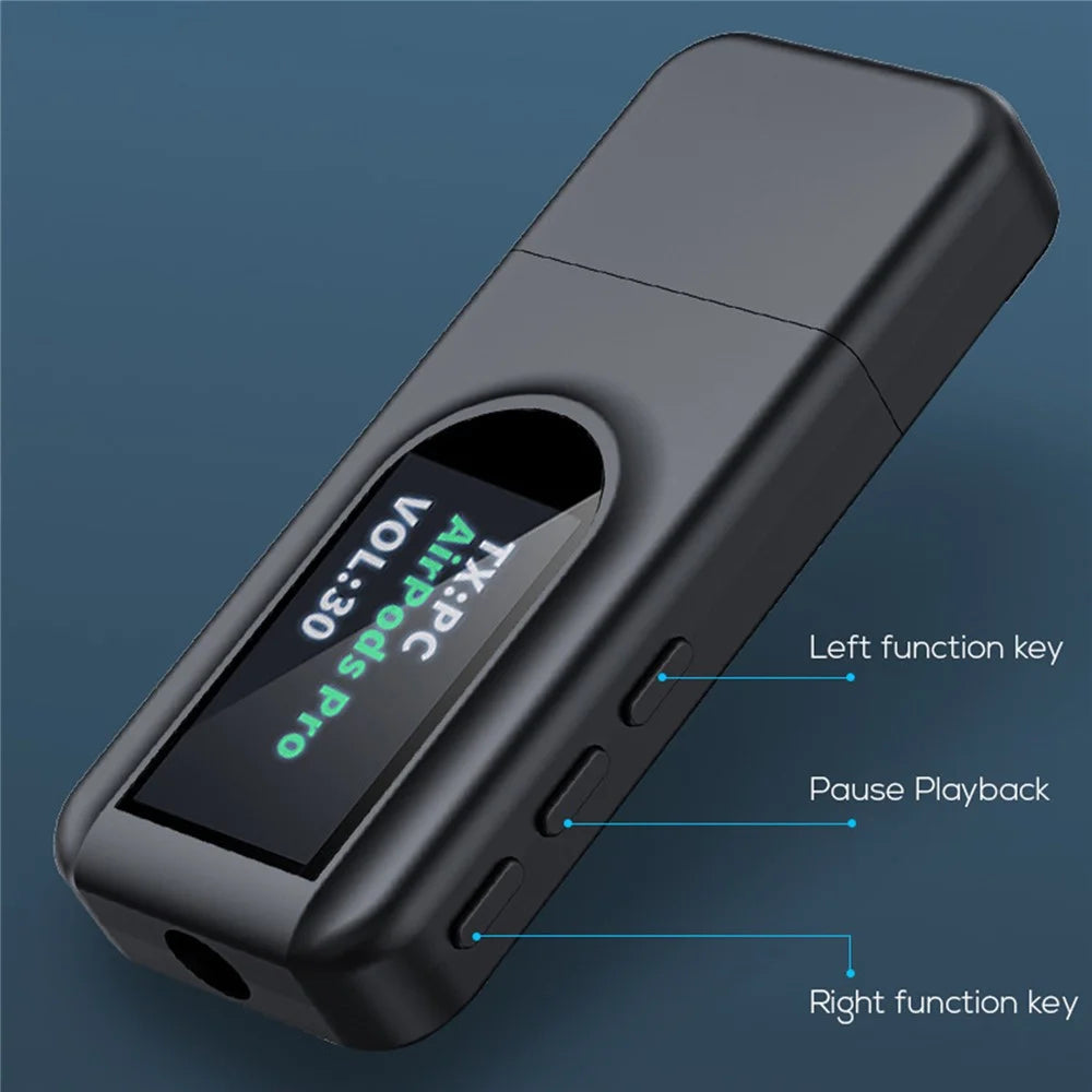 T1 Bluetooth-compatible 5.0 Receiver Transmitter with Display Screen Mini USB 3.5mm Audio Wireless Adapter for TV PC Car Headphone - 4
