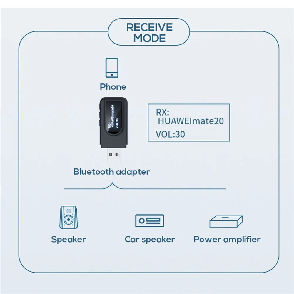 T1 Bluetooth-compatible 5.0 Receiver Transmitter with Display Screen Mini USB 3.5mm Audio Wireless Adapter for TV PC Car Headphone - 6
