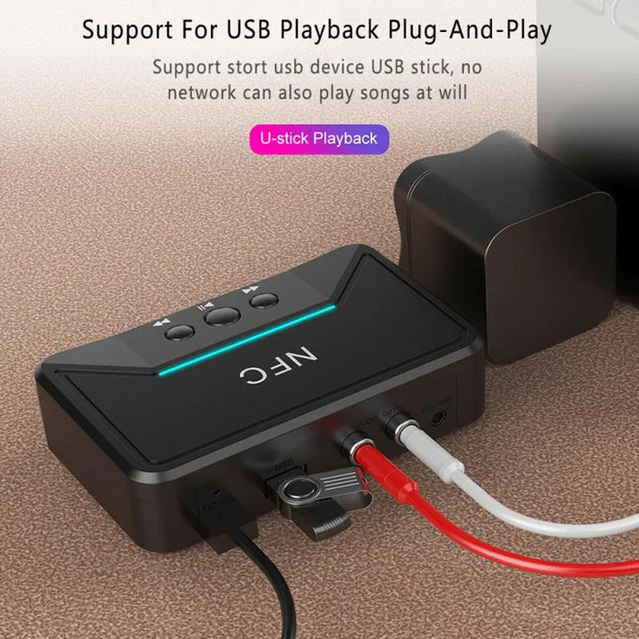 BT200 NFC 5.0 Bluetooth-compatible Receiver A2DP AUX 3.5mm RCA Jack USB Smart Playback Stereo Audio Wireless Adapter for Car Kit Speaker - 6