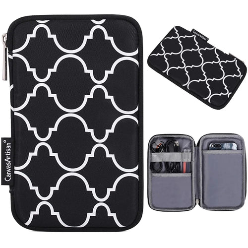 CANVASARTISAN H39-S21 Polyester Grid Texture Printed Electronics Digital Accessories Storage Bag Pouch for USB Data Cable Headphone Charger - Black - 1