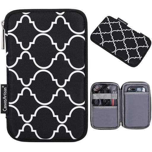CANVASARTISAN H39-S21 Polyester Grid Texture Printed Electronics Digital Accessories Storage Bag Pouch for USB Data Cable Headphone Charger - Black - 1