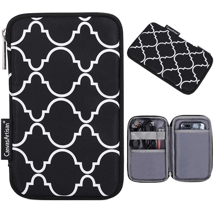 CANVASARTISAN H39-S21 Polyester Grid Texture Printed Electronics Digital Accessories Storage Bag Pouch for USB Data Cable Headphone Charger - Black - 1