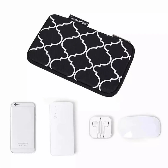 CANVASARTISAN H39-S21 Polyester Grid Texture Printed Electronics Digital Accessories Storage Bag Pouch for USB Data Cable Headphone Charger - Black - 6